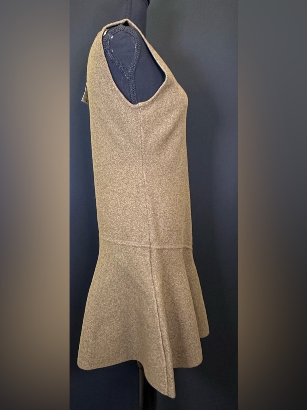 #196- NEW Zara Olive Green Sleeveless‎ Knit Flared Dress - Picture 9 of 15